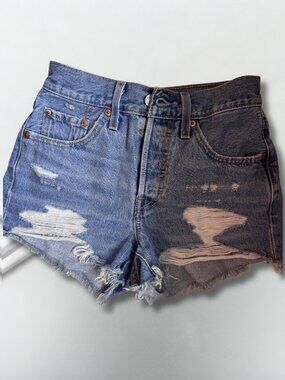 Levi's Distressed High-Rise Denim Shorts - Light Blue